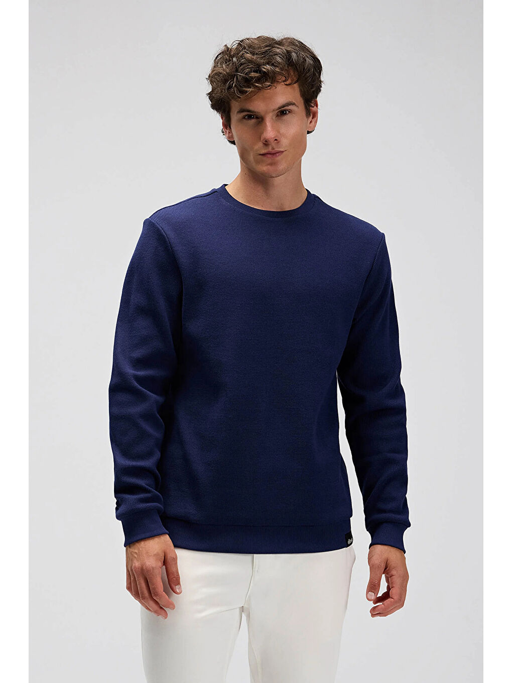 Lacivert % 100 Pamuk Regular Fit Bisiklet Yaka Kazak EM615-NV