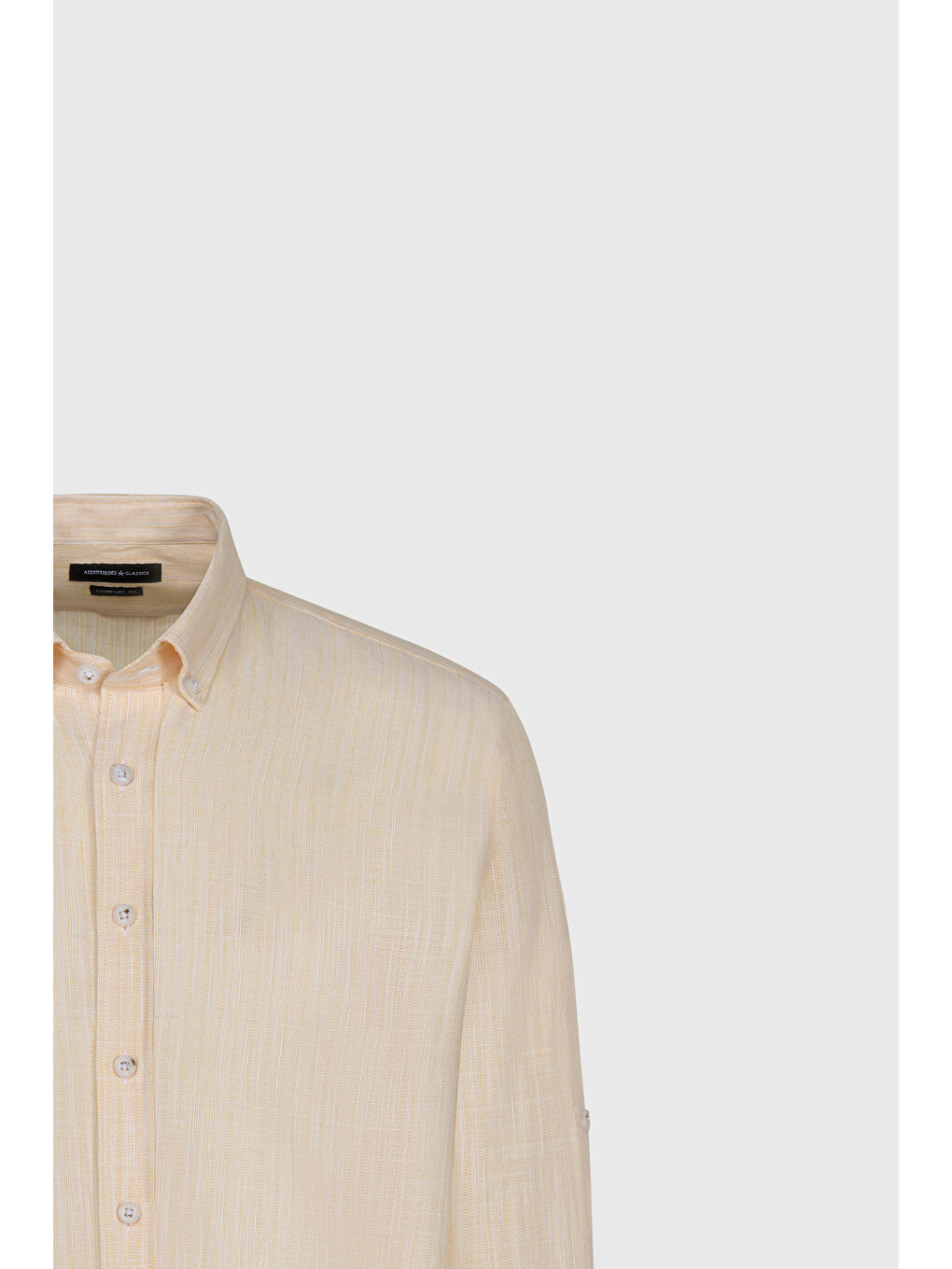 Erkek Sarı Comfort Fit Rahat Kesim Pamuklu Düğmeli Yaka Gömlek-1