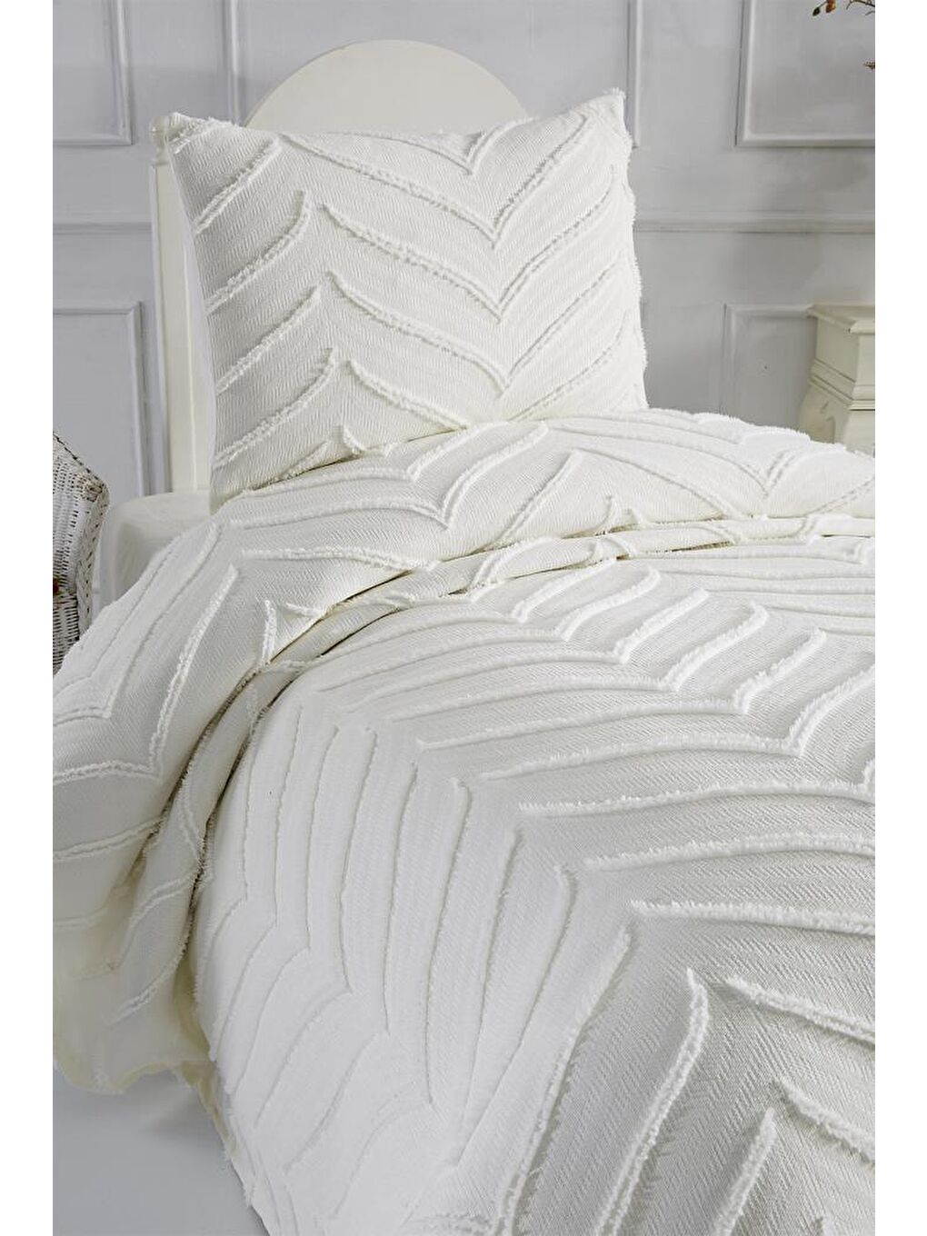 Ekru Sementina 2 Parça Tek Kişilik Pike Takımı Krem-2