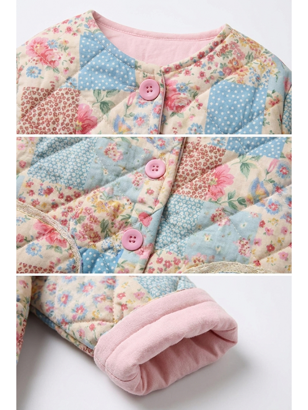 Karışık Kız Çocuk Patchwork Desenli Kapitone Ceket-1