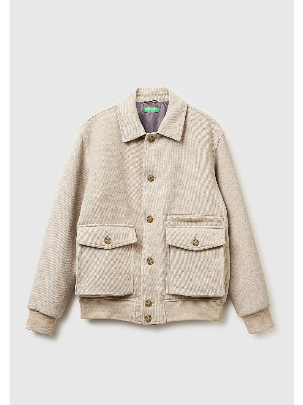 Bej Erkek Taş Rengi Yün Karışımlı Cep Detaylı Düğmeli Gömlek Yaka Ceket