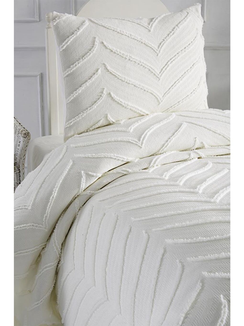 Ekru Sementina 2 Parça Tek Kişilik Pike Takımı Krem-3