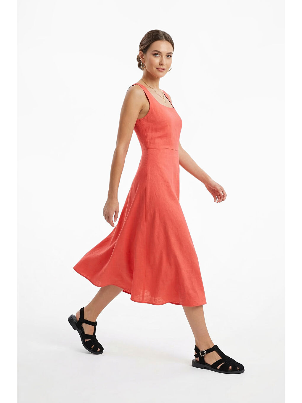 Siyah Kadın SİYAH MELANJ Tokalı Bantlı Burnu Kapalı Sandalet-2