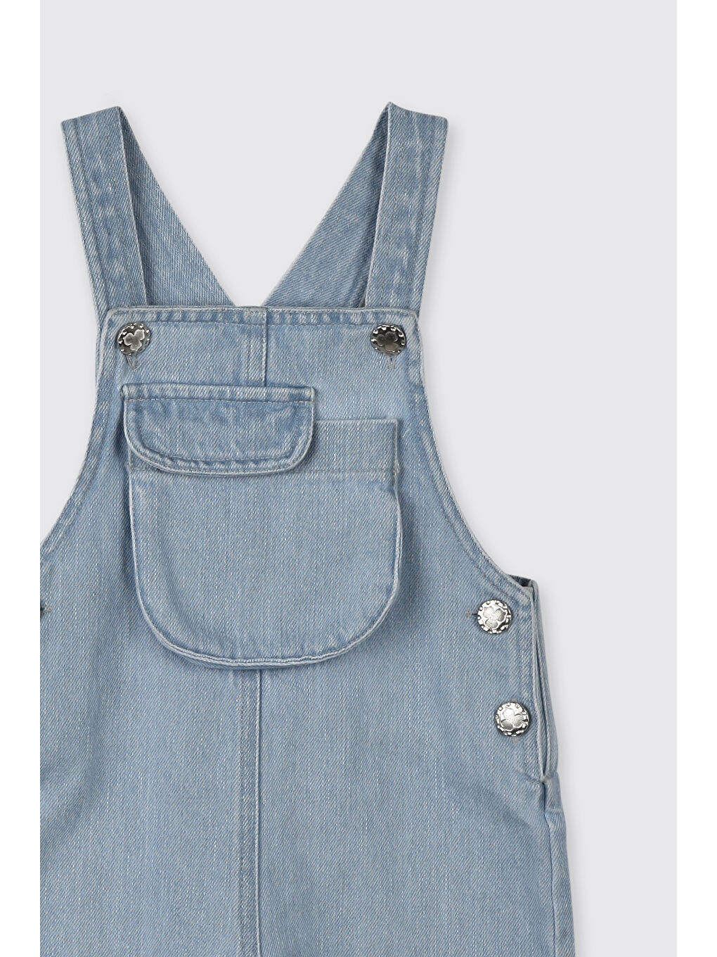 Kız Bebek Arka Bedeni Etiket Detaylı Yıkamalı Jean Mavi Salopet-2