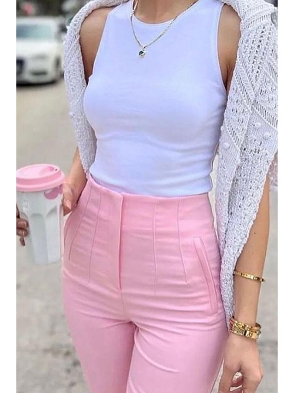 Pembe Önü Biyeli Yüksek Bel Kadın Pantolon Mg2425-1