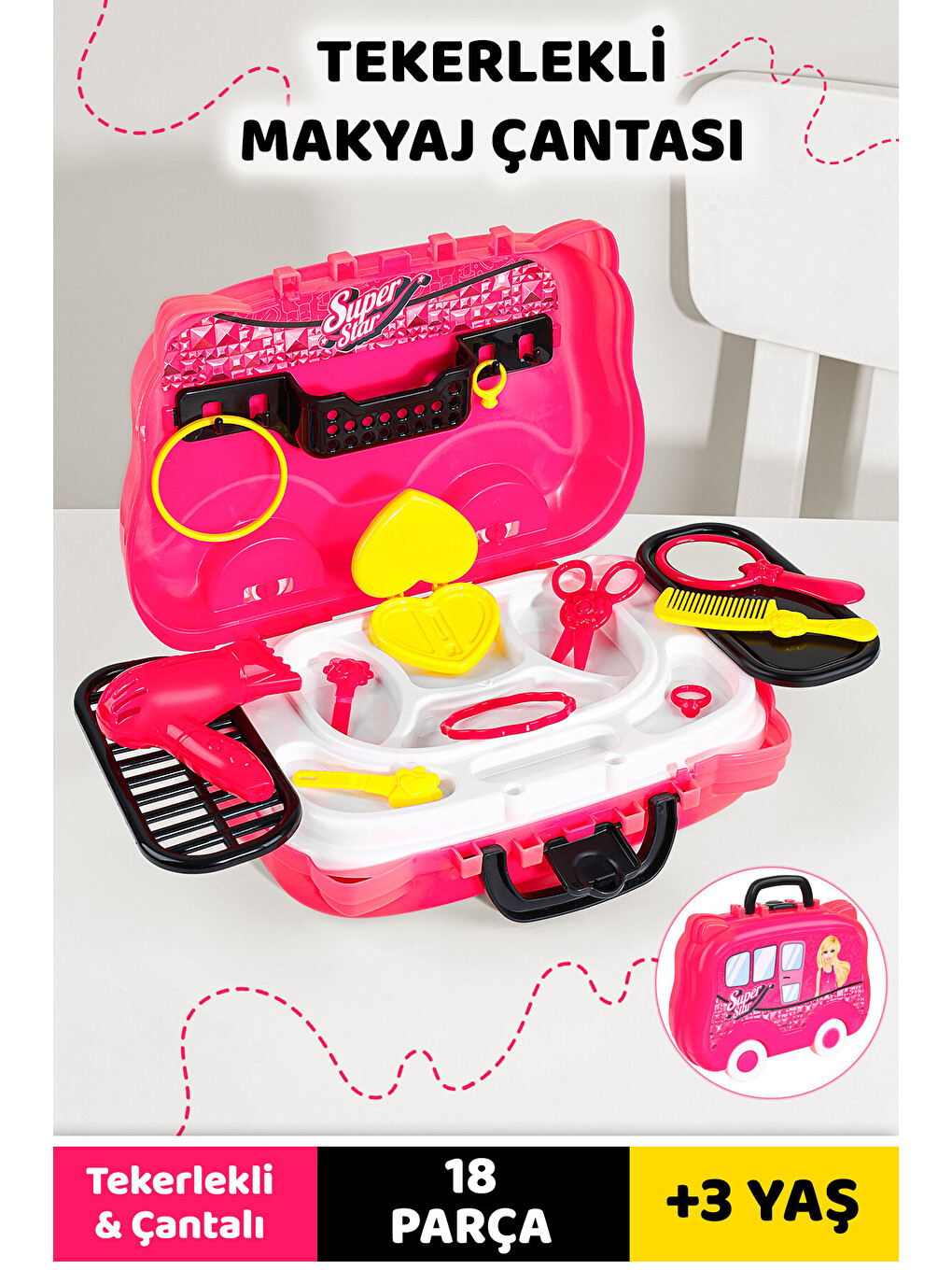 Meleni Toys 18 Parça Tekerlekli Oyuncak Kuaför Seti - Çantalı