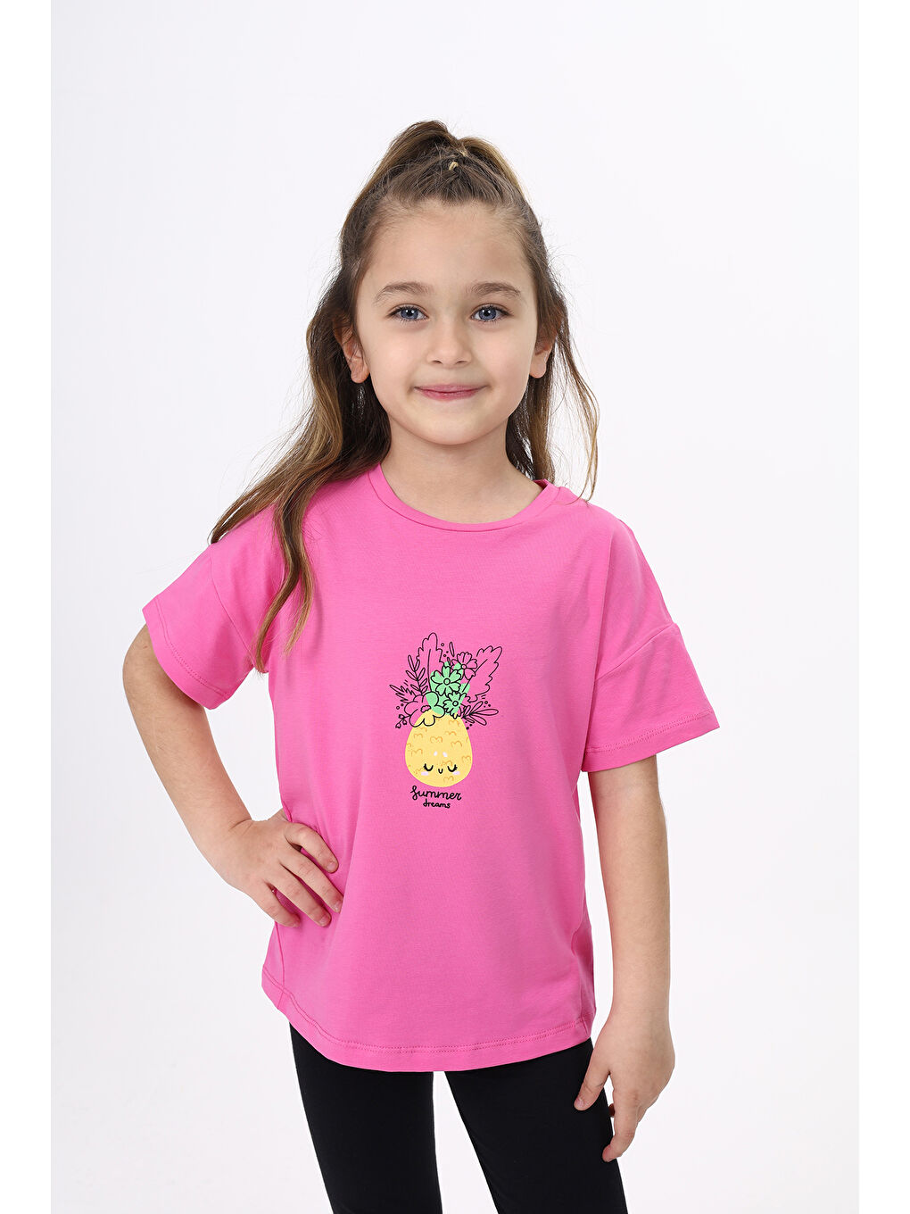 Fuşya Kız Çocuk Baskılı Tişört-1