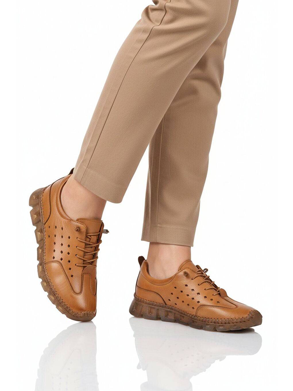 Kahverengi Taba Hakiki Deri Kadın Casual Ayakkabı 0007 Z-1