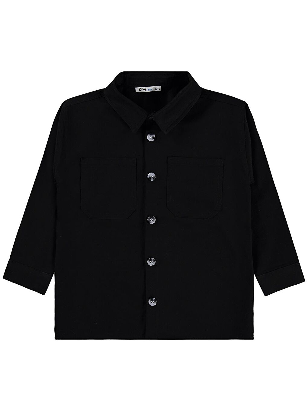 Boys Çift Cepli Tişörtlü 6-9 Yaş Gömlek - Siyah-2