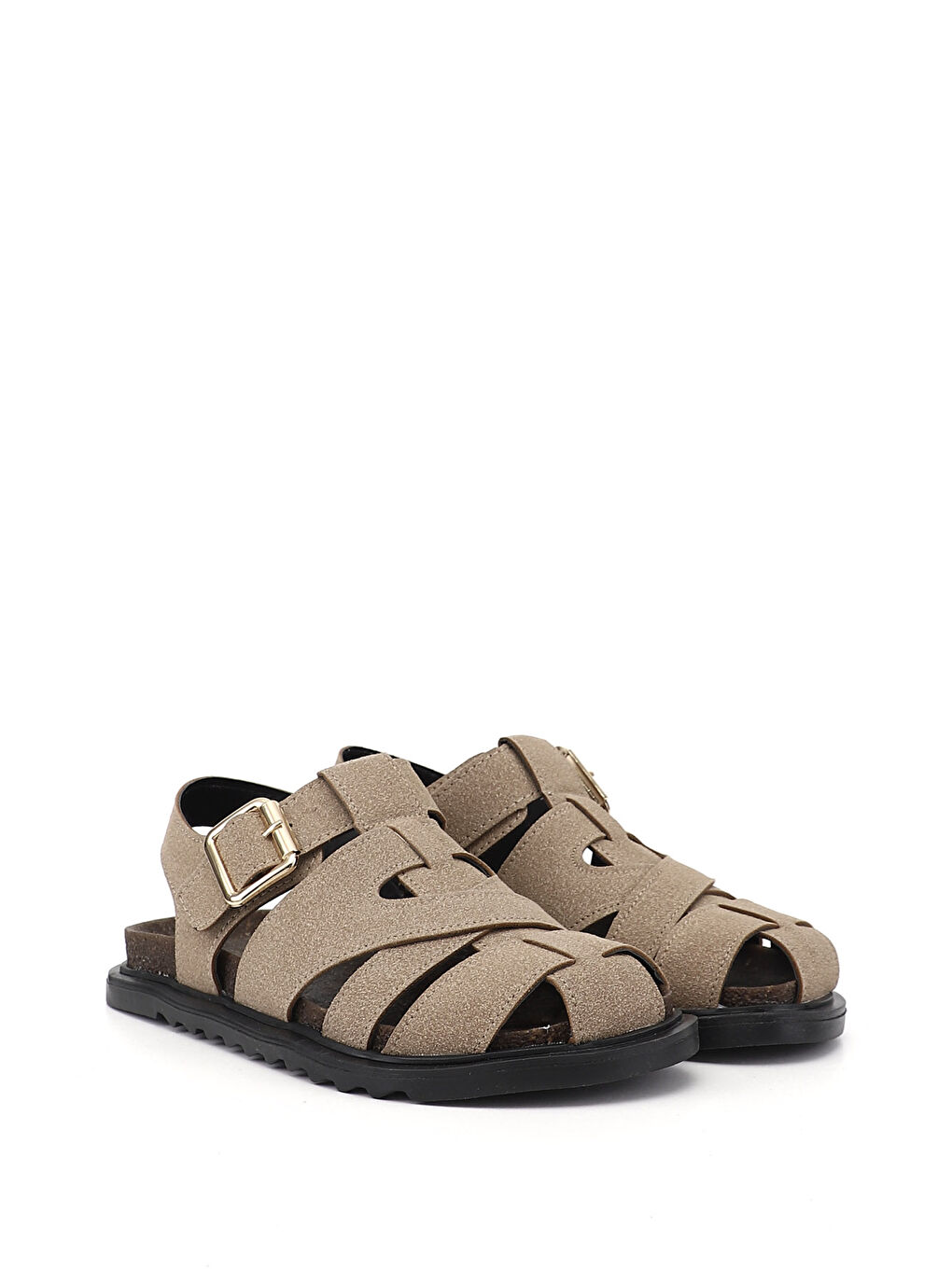 Kahverengi Kadın AÇIK VİZON Tokalı Bantlı Burnu Kapalı Sandalet-1