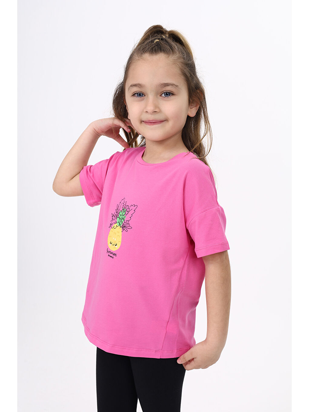 Fuşya Kız Çocuk Baskılı Tişört-2