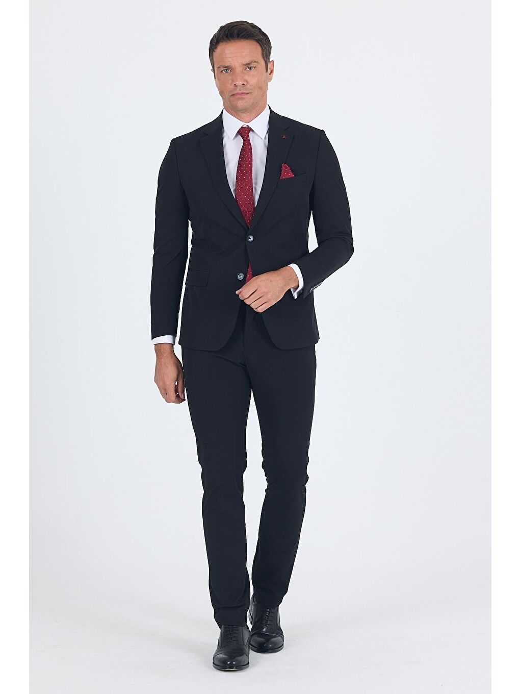 Siyah Mono Yaka Yarım Astar 6 Drop Slim Fit Beli Lastikli Takım Elbise 1001250121