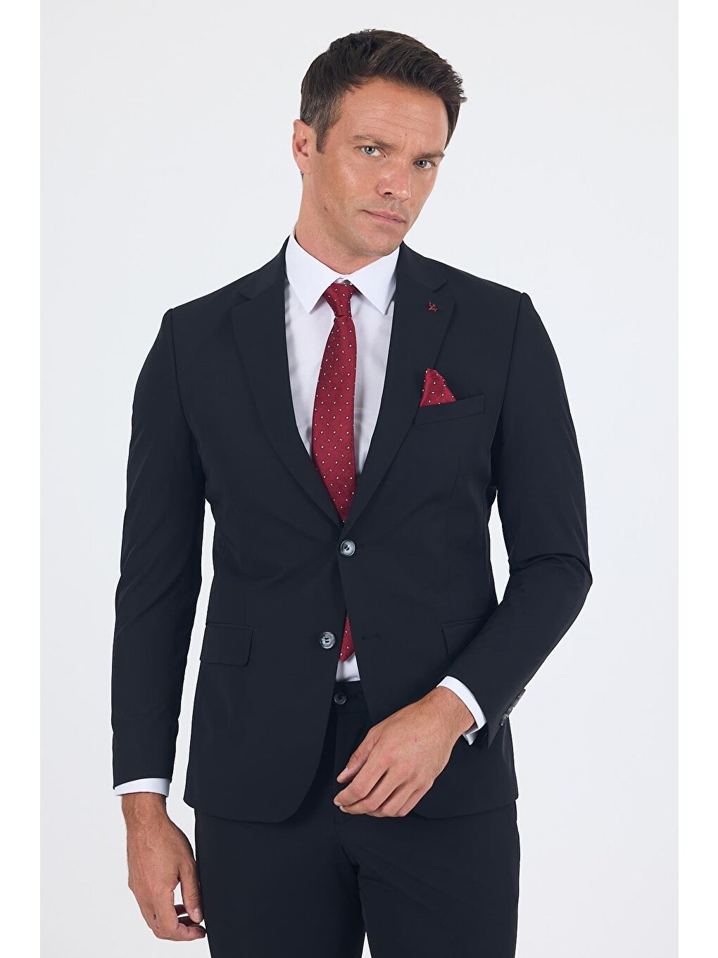 Siyah Mono Yaka Yarım Astar 6 Drop Slim Fit Beli Lastikli Takım Elbise 1001250121-2