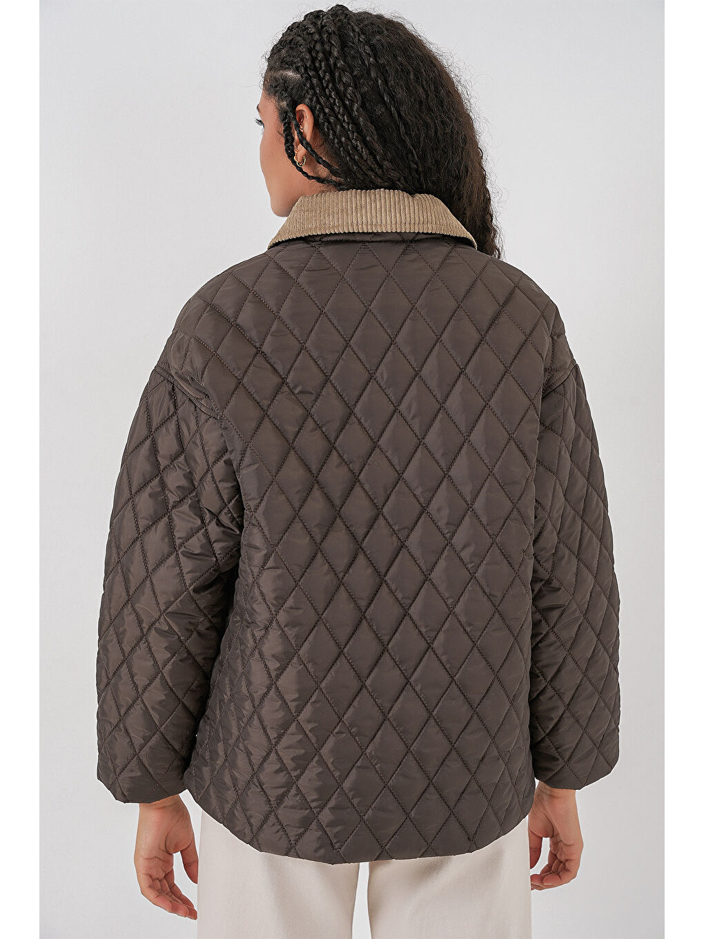 Kadın Kahverengi Bej Kapitone Oversize Mont 5229-6