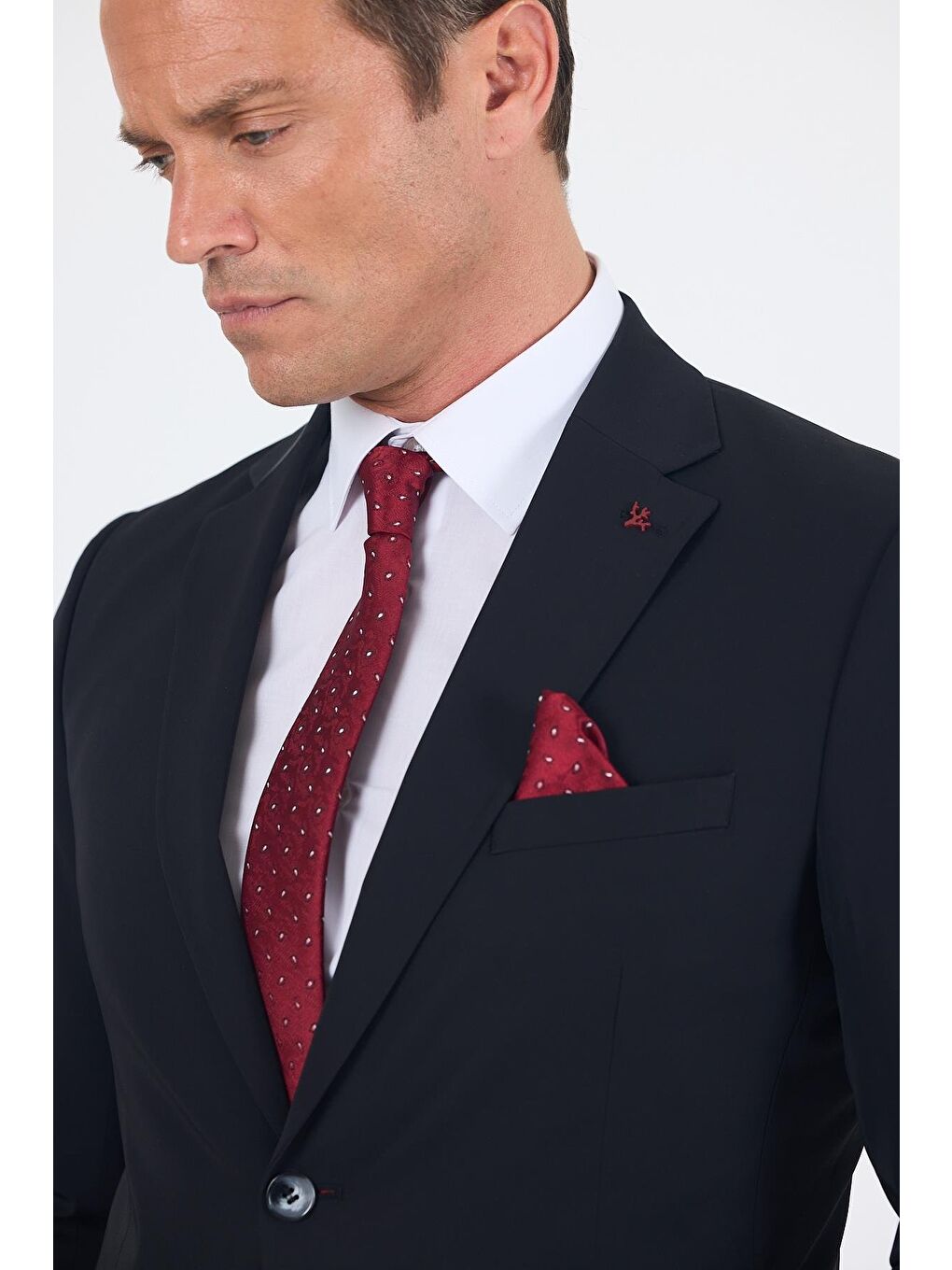 Siyah Mono Yaka Yarım Astar 6 Drop Slim Fit Beli Lastikli Takım Elbise 1001250121-3