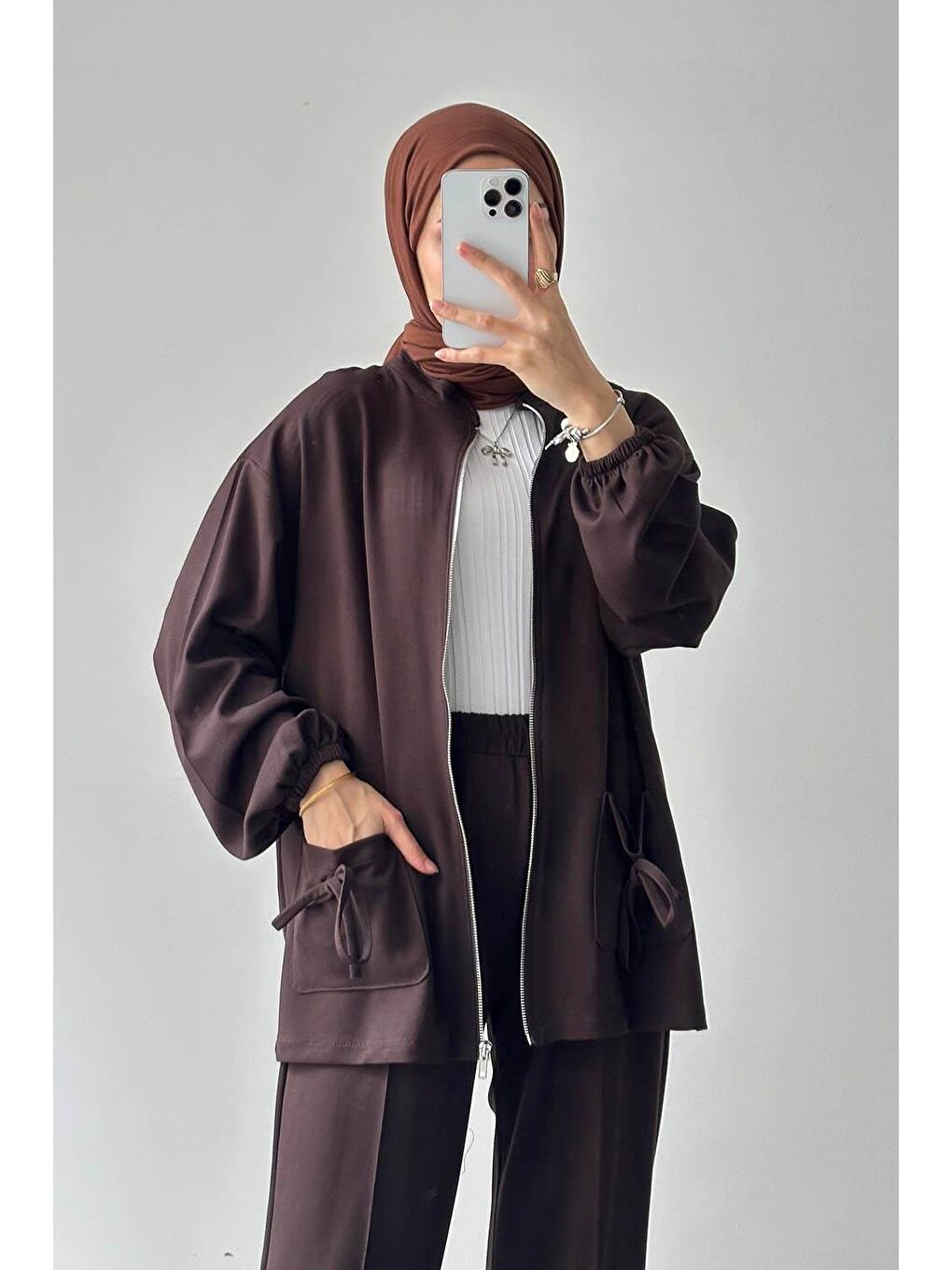 Biyeli Cepli İkili Takım Acı Kahverengi-2