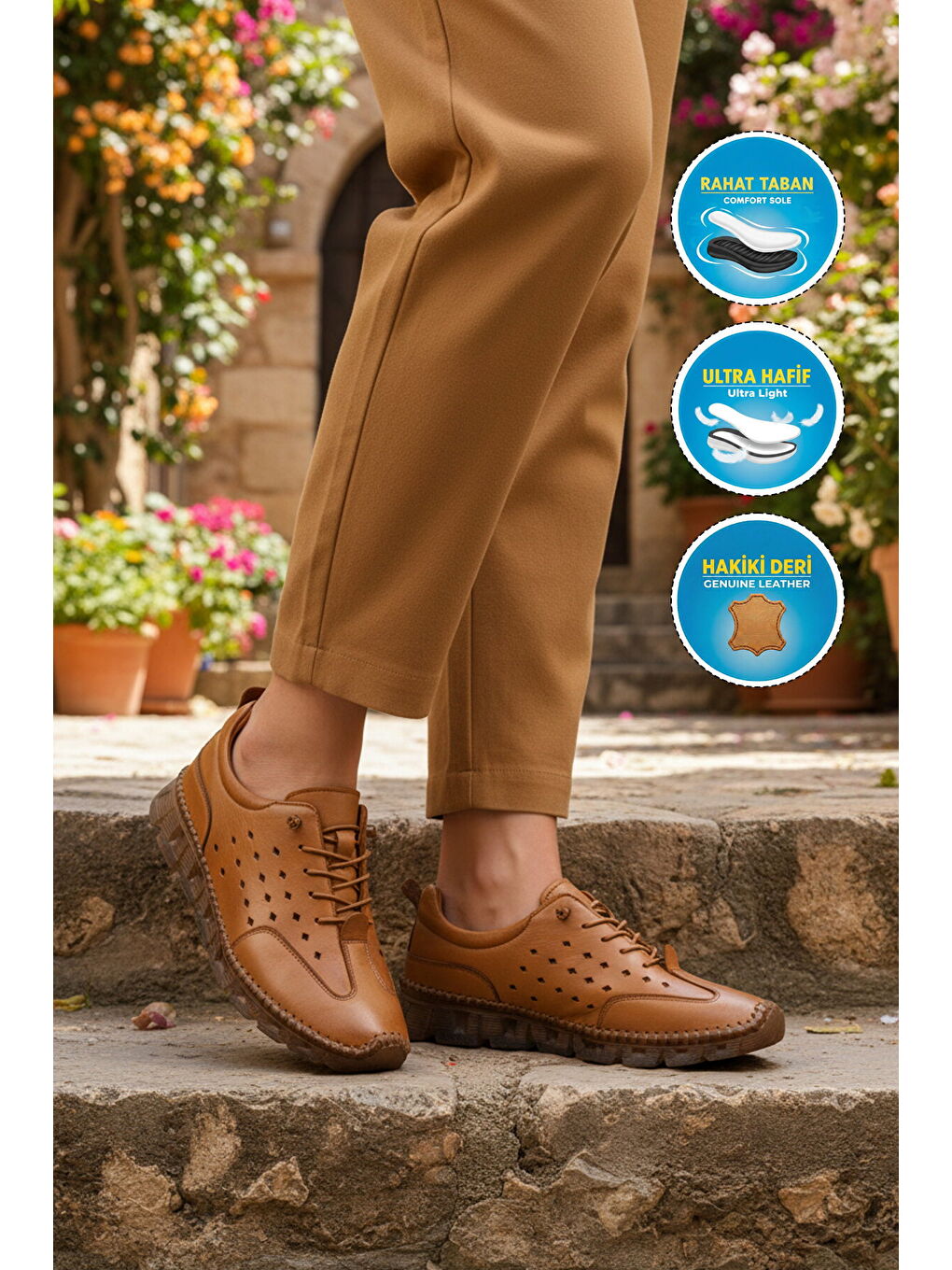 Kahverengi Taba Hakiki Deri Kadın Casual Ayakkabı 0007 Z-2