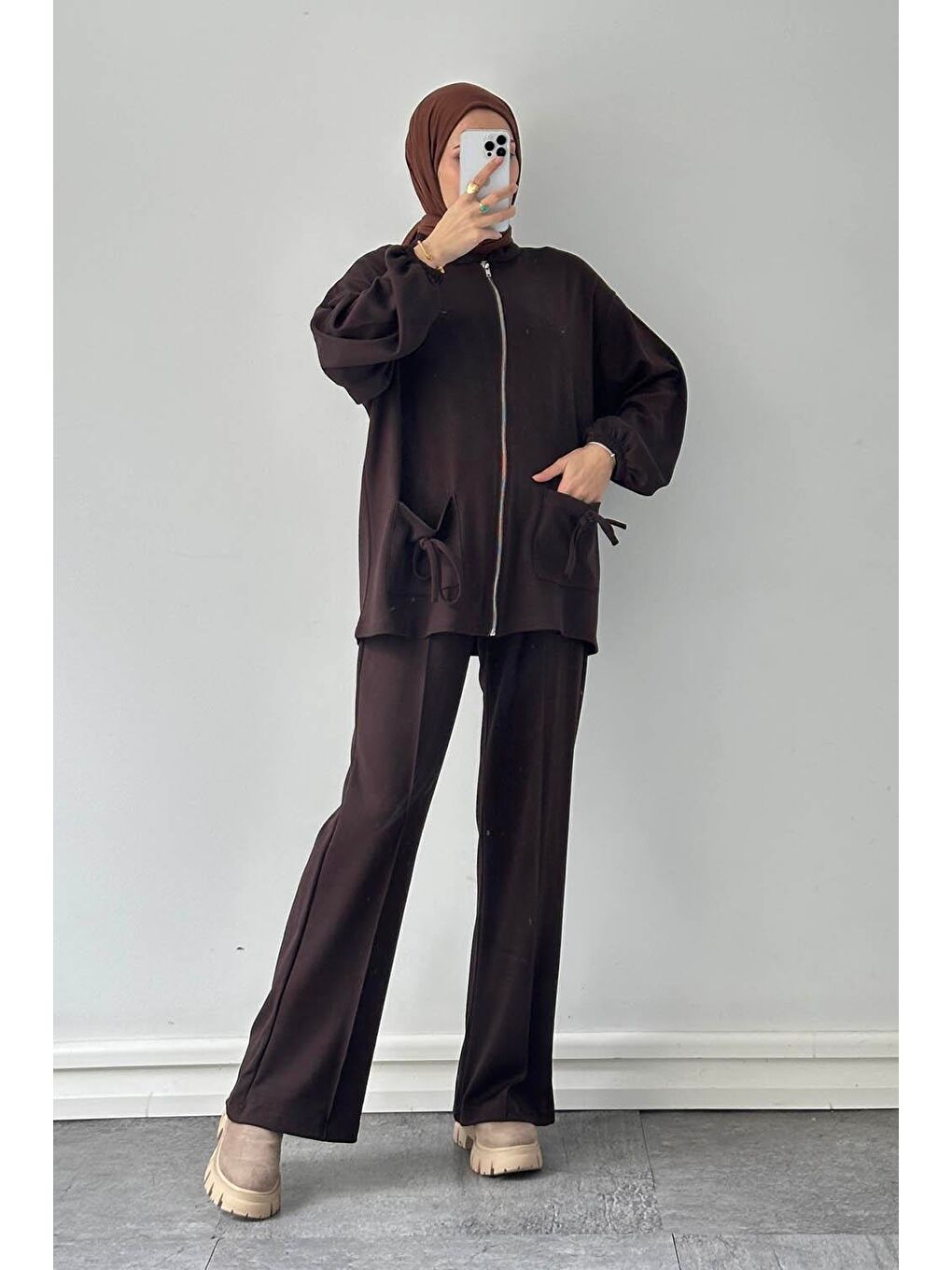 Biyeli Cepli İkili Takım Acı Kahverengi-3