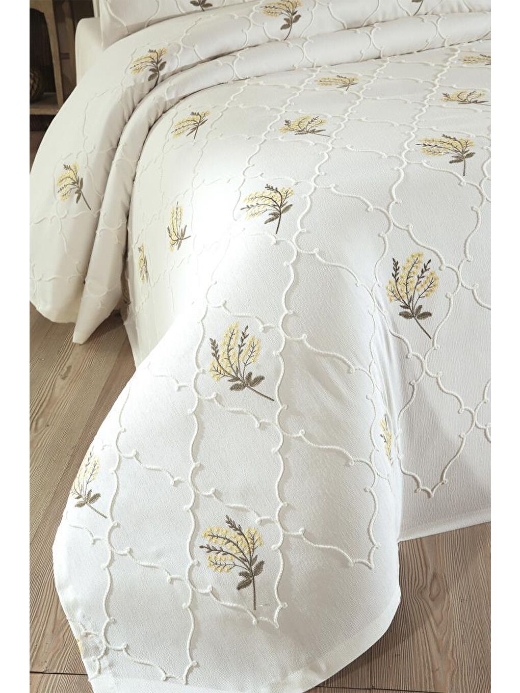 Karışık Bukata Nakışlı Şönil 2 Parça Tek Kişilik Yatak Örtüsü-7