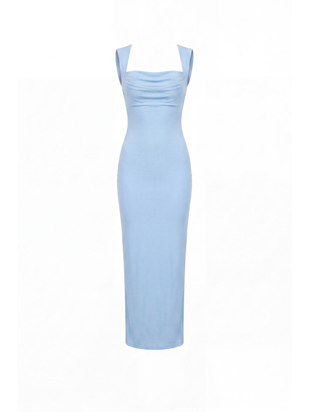 Kadın Bebe Mavi Kare Yaka Kolsuz Krep Davet Elbisesi-5