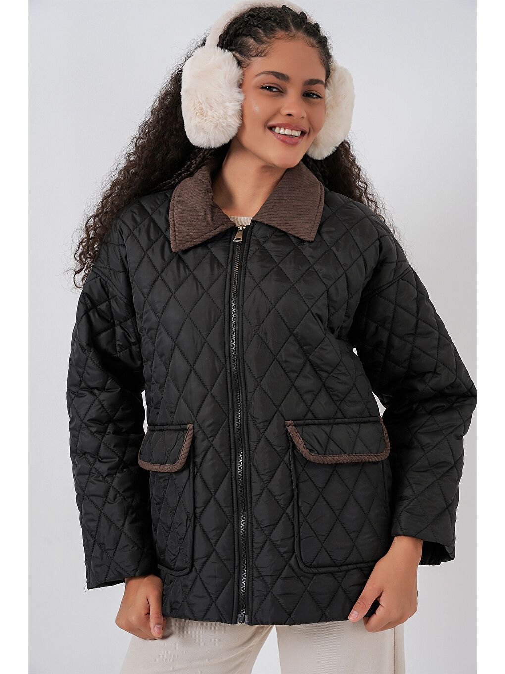 Kadın Siyah Kahve Kapitone Oversize Mont 5229