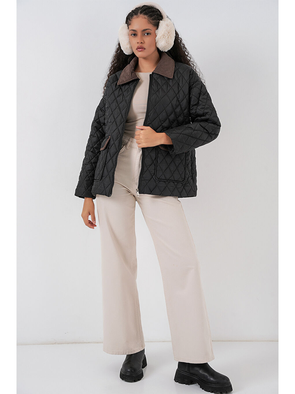 Kadın Siyah Kahve Kapitone Oversize Mont 5229-1