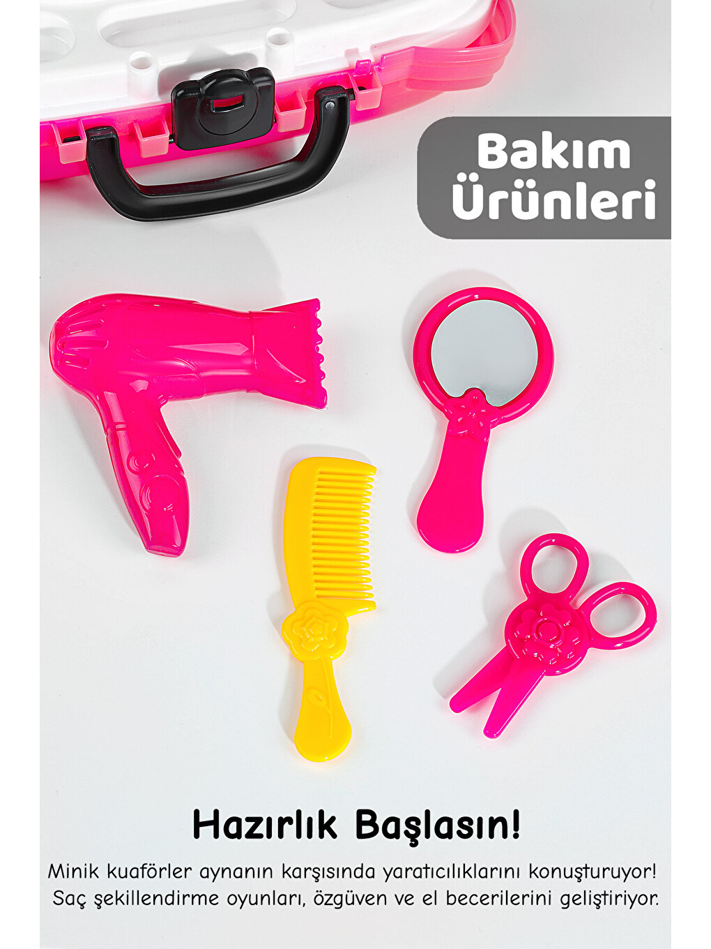 18 Parça Tekerlekli Oyuncak Kuaför Seti - Çantalı Makyaj Aksesuarlı Çocuk Meslek Oyunu-2