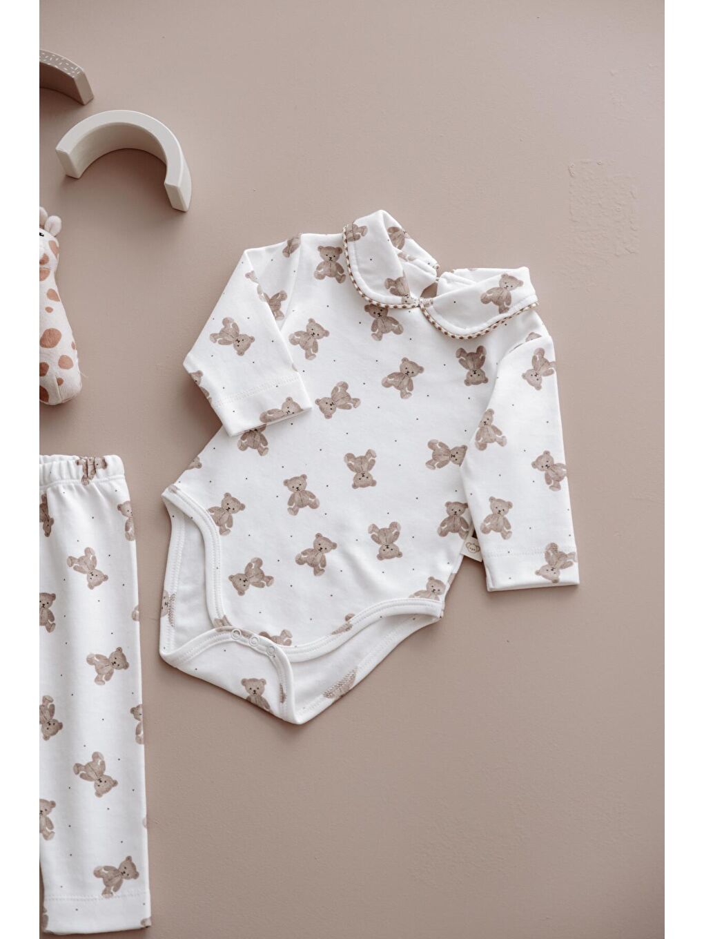 Beyaz Puffy Sleep Ayıcık Serisi Body Tayt Takım-1