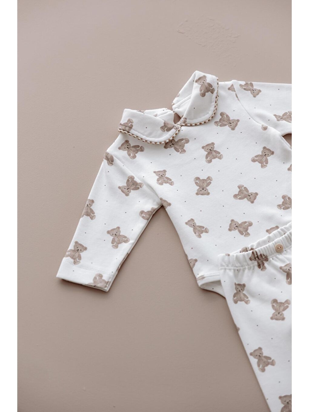 Beyaz Puffy Sleep Ayıcık Serisi Body Tayt Takım-2