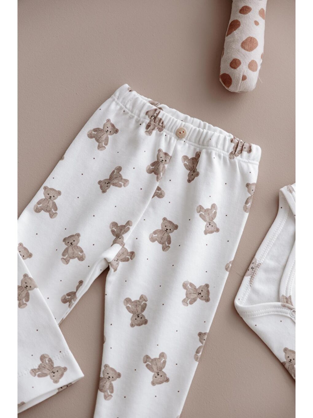 Beyaz Puffy Sleep Ayıcık Serisi Body Tayt Takım-3