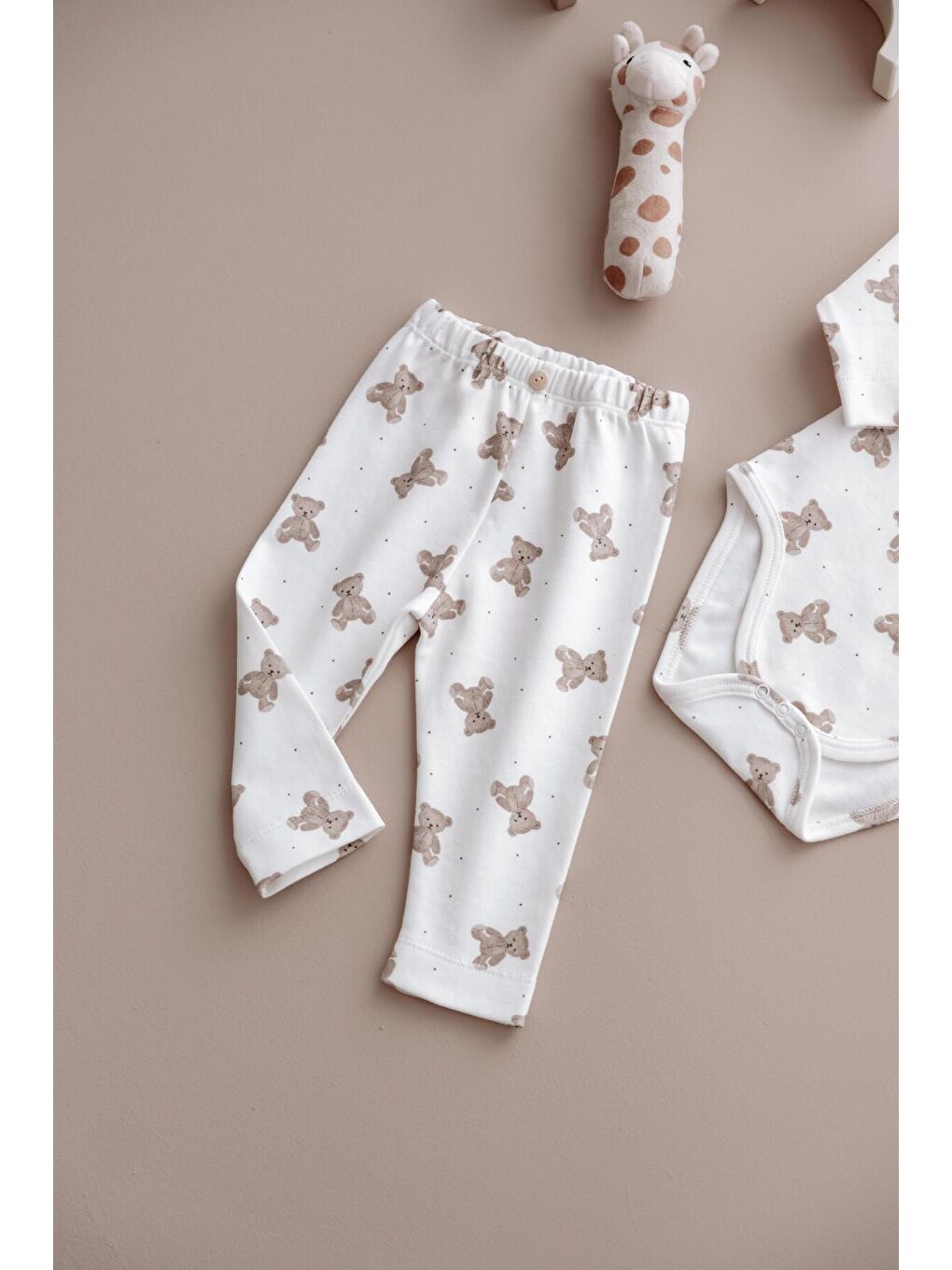 Beyaz Puffy Sleep Ayıcık Serisi Body Tayt Takım-4