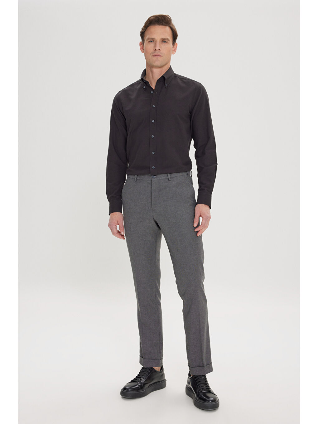 Erkek Siyah Slim Fit Kuş Gözü Desenli Esnek Beli Lastikli Bağlamalı Pantolon-1