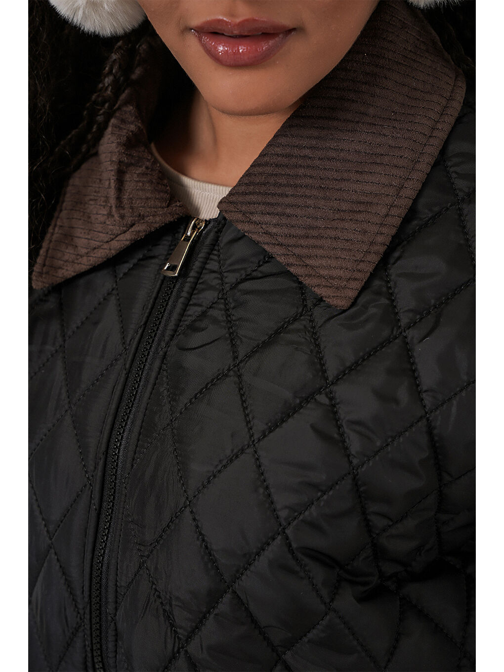 Kadın Siyah Kahve Kapitone Oversize Mont 5229-4