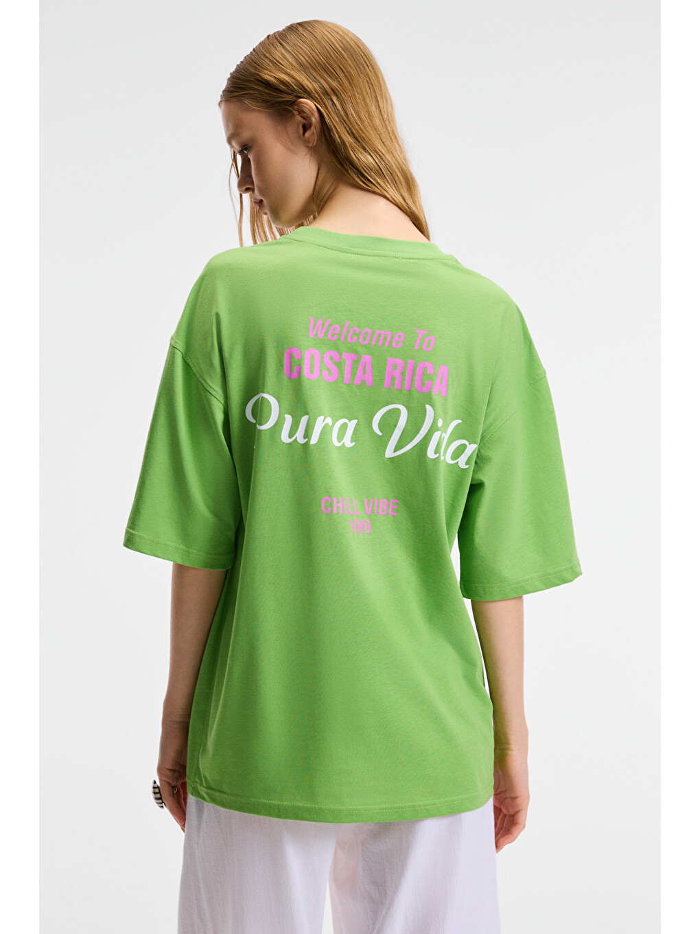 Zeylına Kadın %100 Pamuk Baskılı Regular Fit Kısa Kollu Bisiklet Yaka Yeşil T-shirt-4