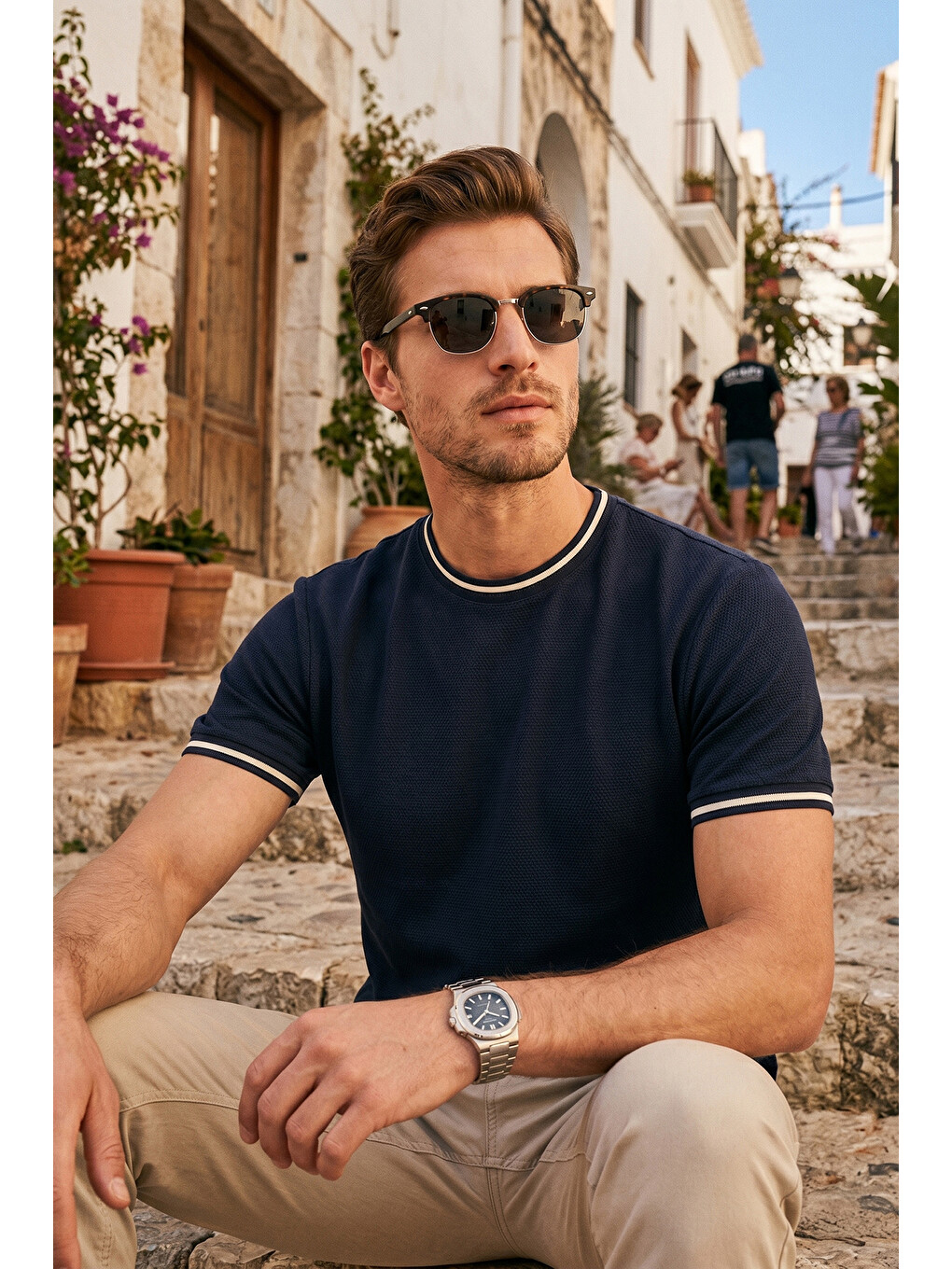 İndigo Pamuklu Regular Fit Şerit Detaylı T Shirt 5904089
