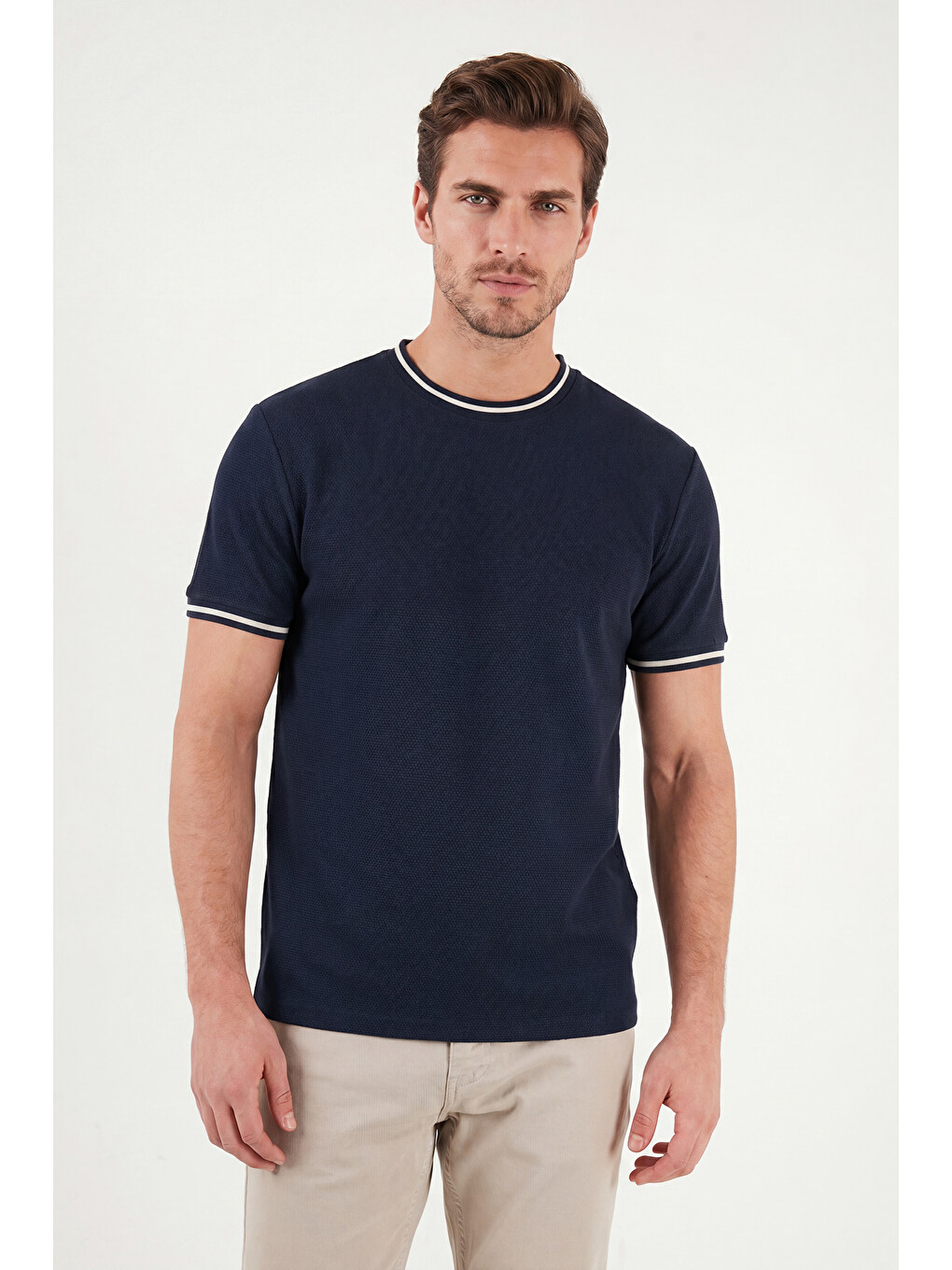 İndigo Pamuklu Regular Fit Şerit Detaylı T Shirt 5904089-1