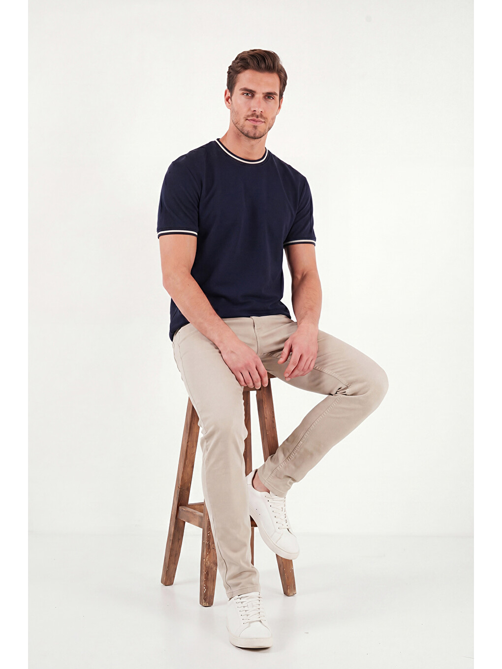 İndigo Pamuklu Regular Fit Şerit Detaylı T Shirt 5904089-2
