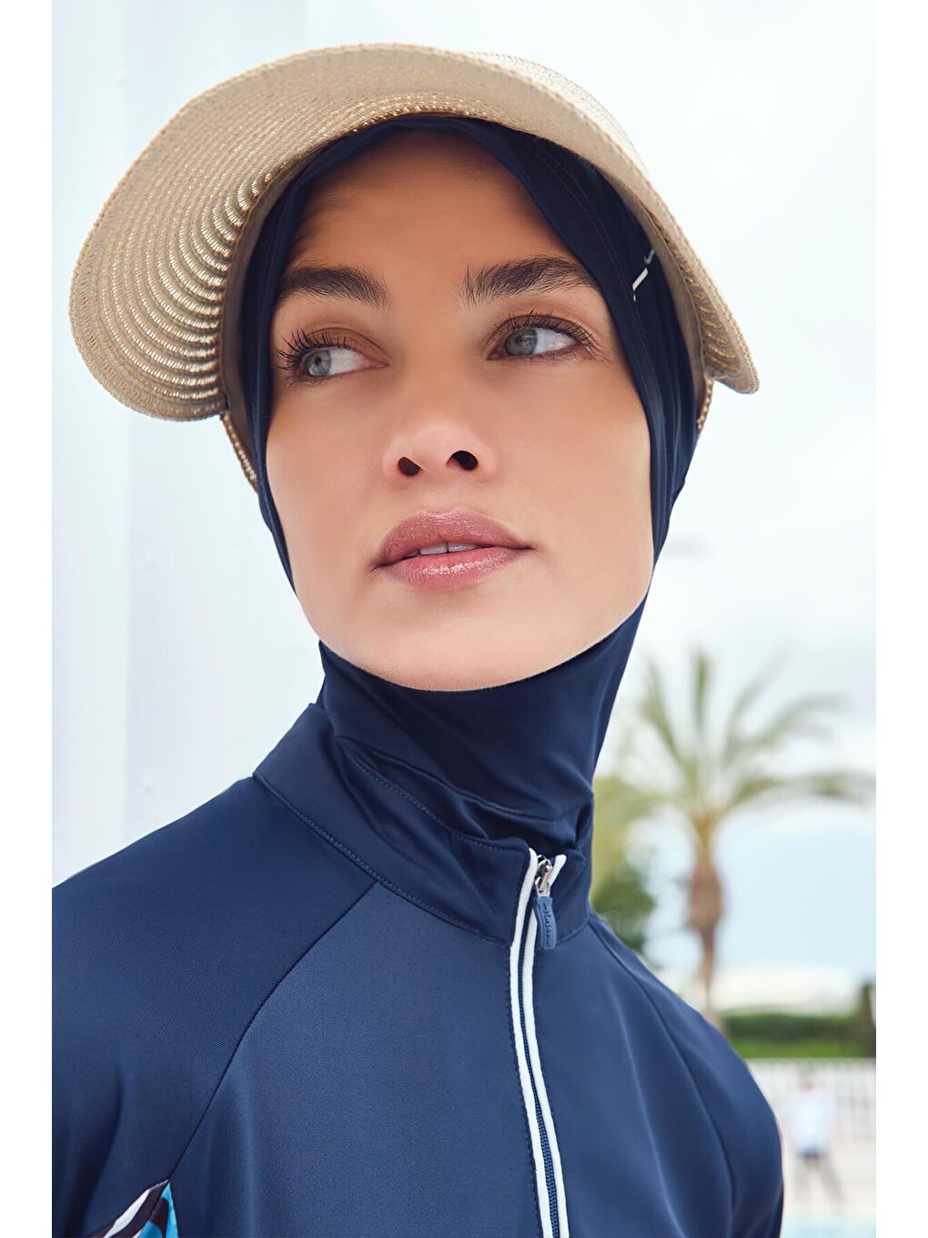 Flamingo Lacivert Beyaz Elastanlı 4 Parça Tam Tesettür Mayo Takımı 2920-1