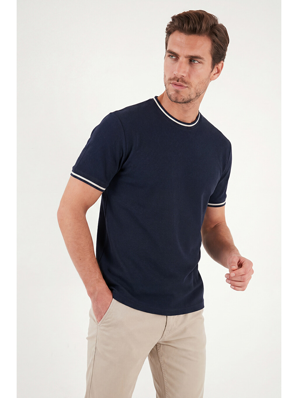İndigo Pamuklu Regular Fit Şerit Detaylı T Shirt 5904089-3