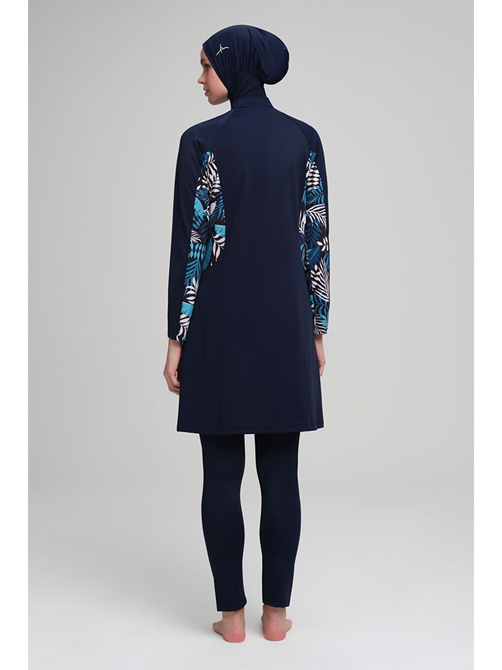 Flamingo Lacivert Beyaz Elastanlı 4 Parça Tam Tesettür Mayo Takımı 2920-3