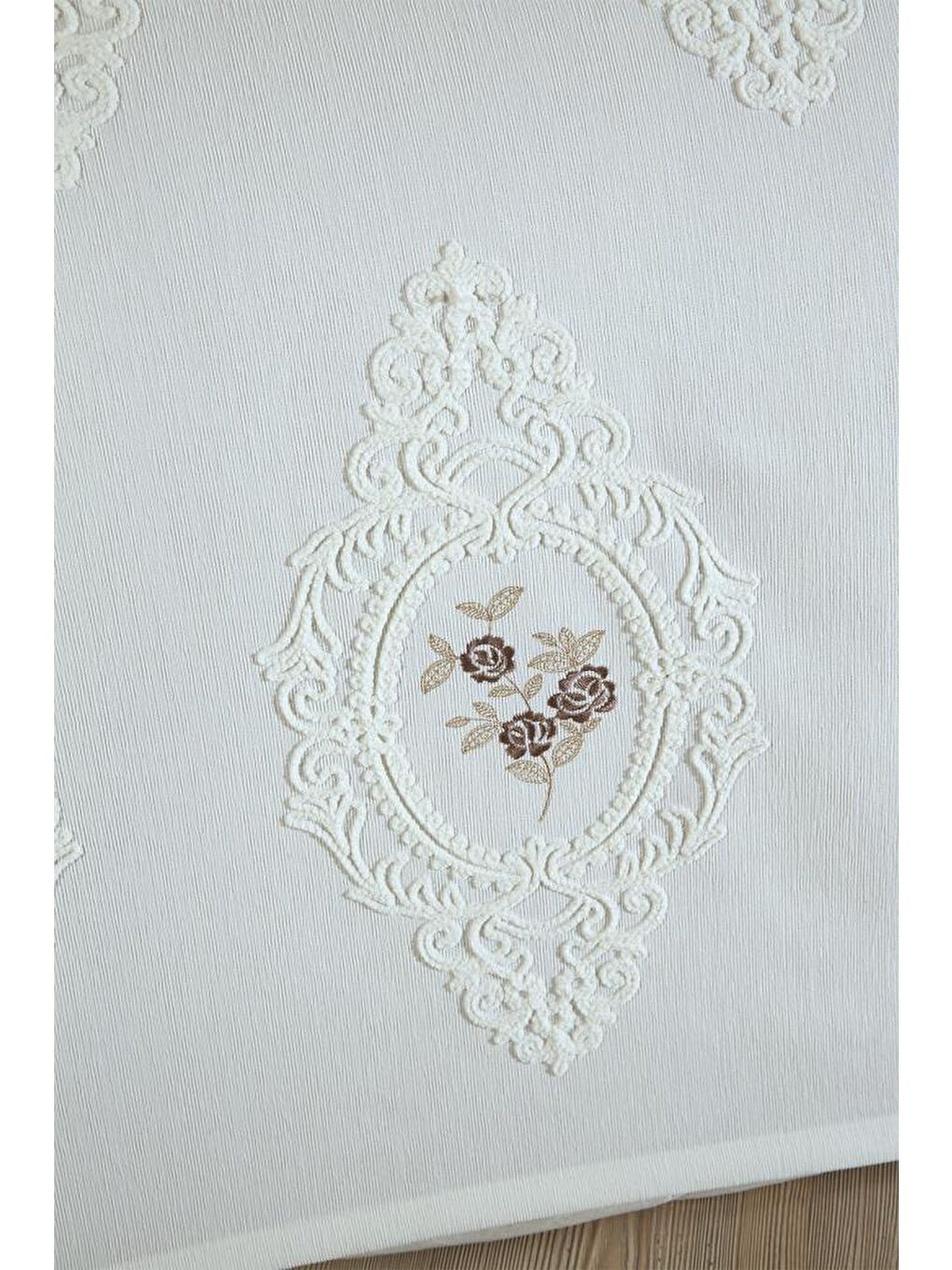 Gardenlove Nakışlı Şönil 2 Parça Tek Kişilik Yatak Örtüsü Bej-2