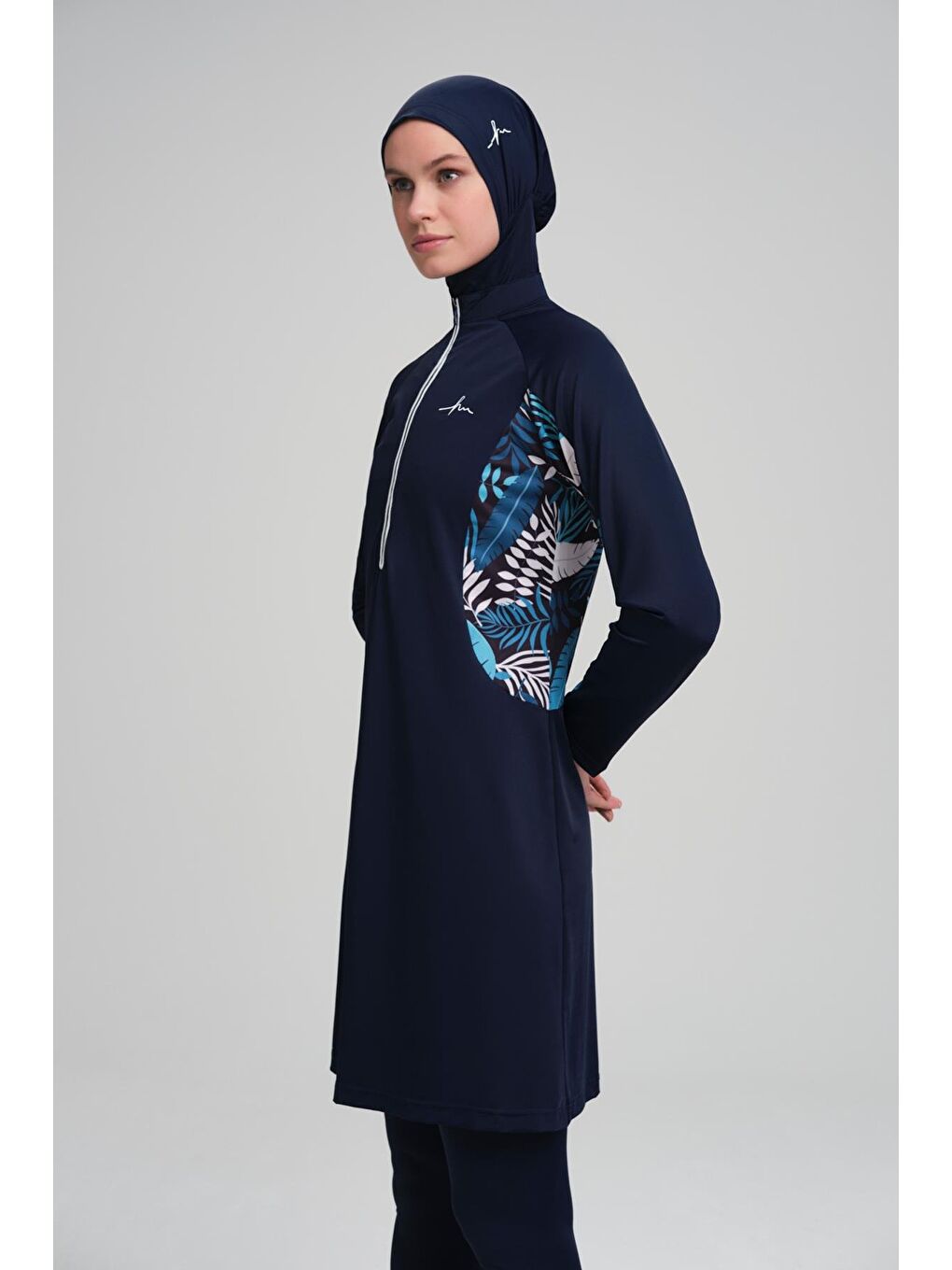 Flamingo Lacivert Beyaz Elastanlı 4 Parça Tam Tesettür Mayo Takımı 2920-4