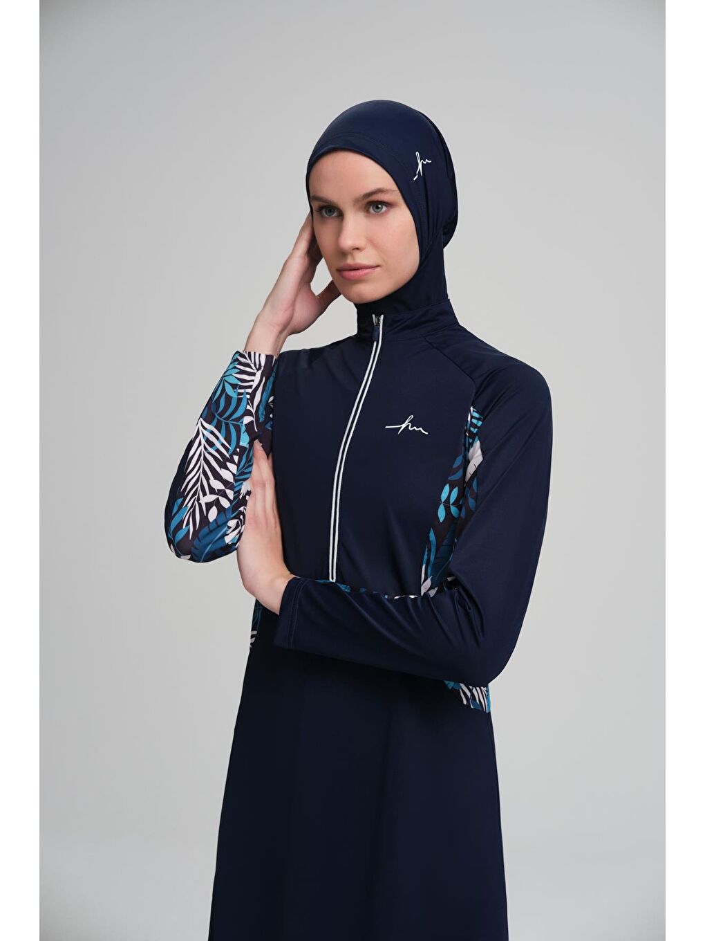 Flamingo Lacivert Beyaz Elastanlı 4 Parça Tam Tesettür Mayo Takımı 2920-5