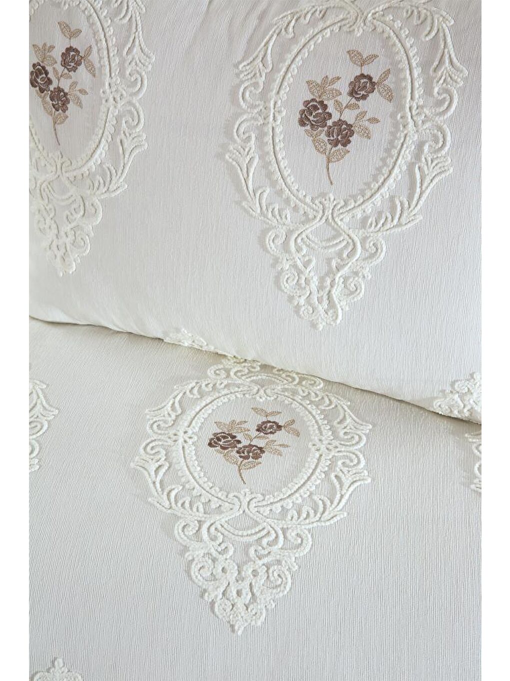 Gardenlove Nakışlı Şönil 2 Parça Tek Kişilik Yatak Örtüsü Bej-4