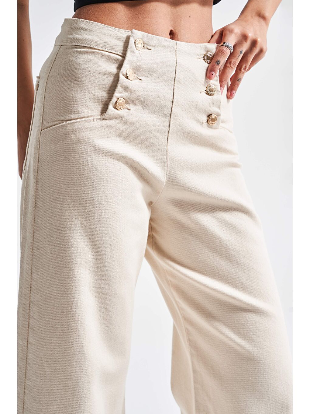 Bej Kadın Raw Renk 1S5-69 Crop Flare Fit Esnek Kumaş Elastanlı Denim Jean-2