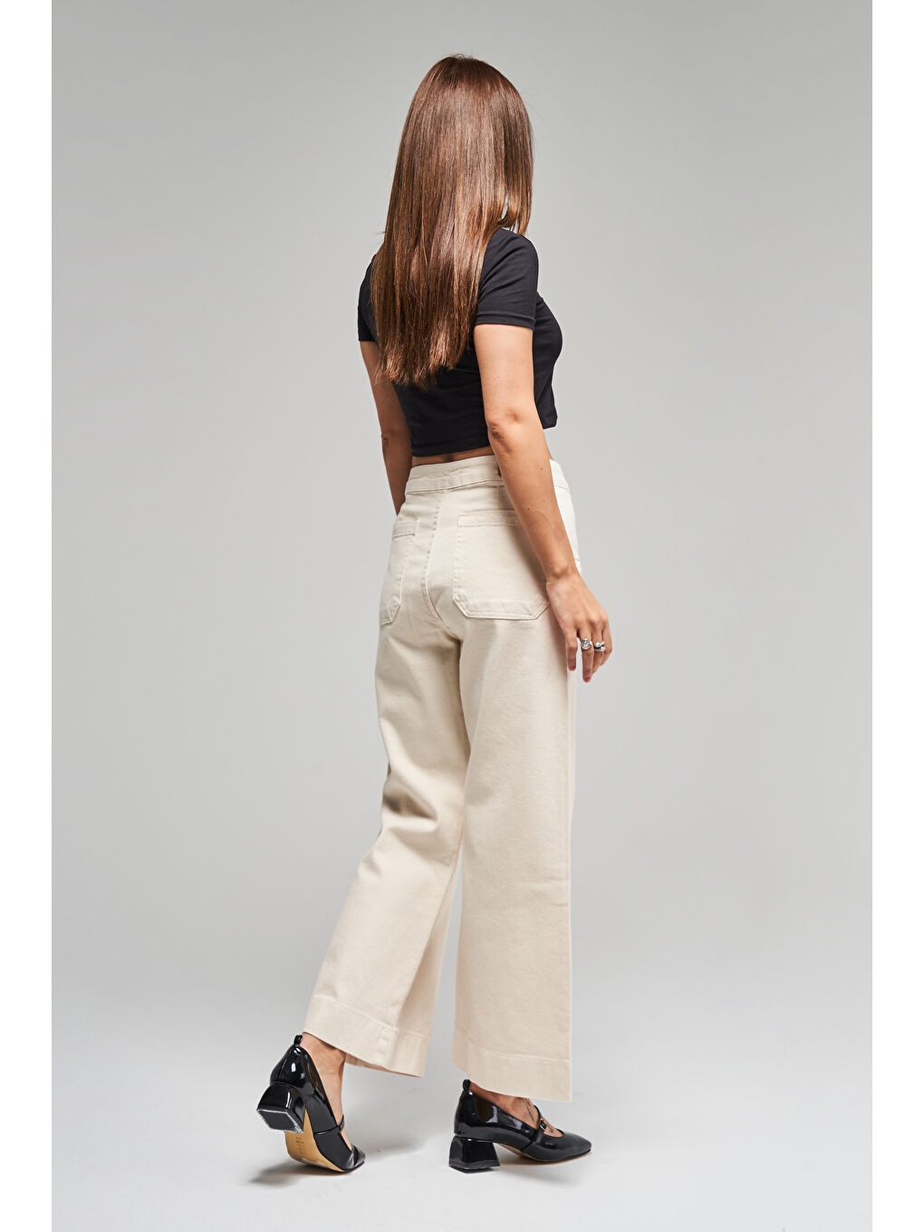 Bej Kadın Raw Renk 1S5-69 Crop Flare Fit Esnek Kumaş Elastanlı Denim Jean-3