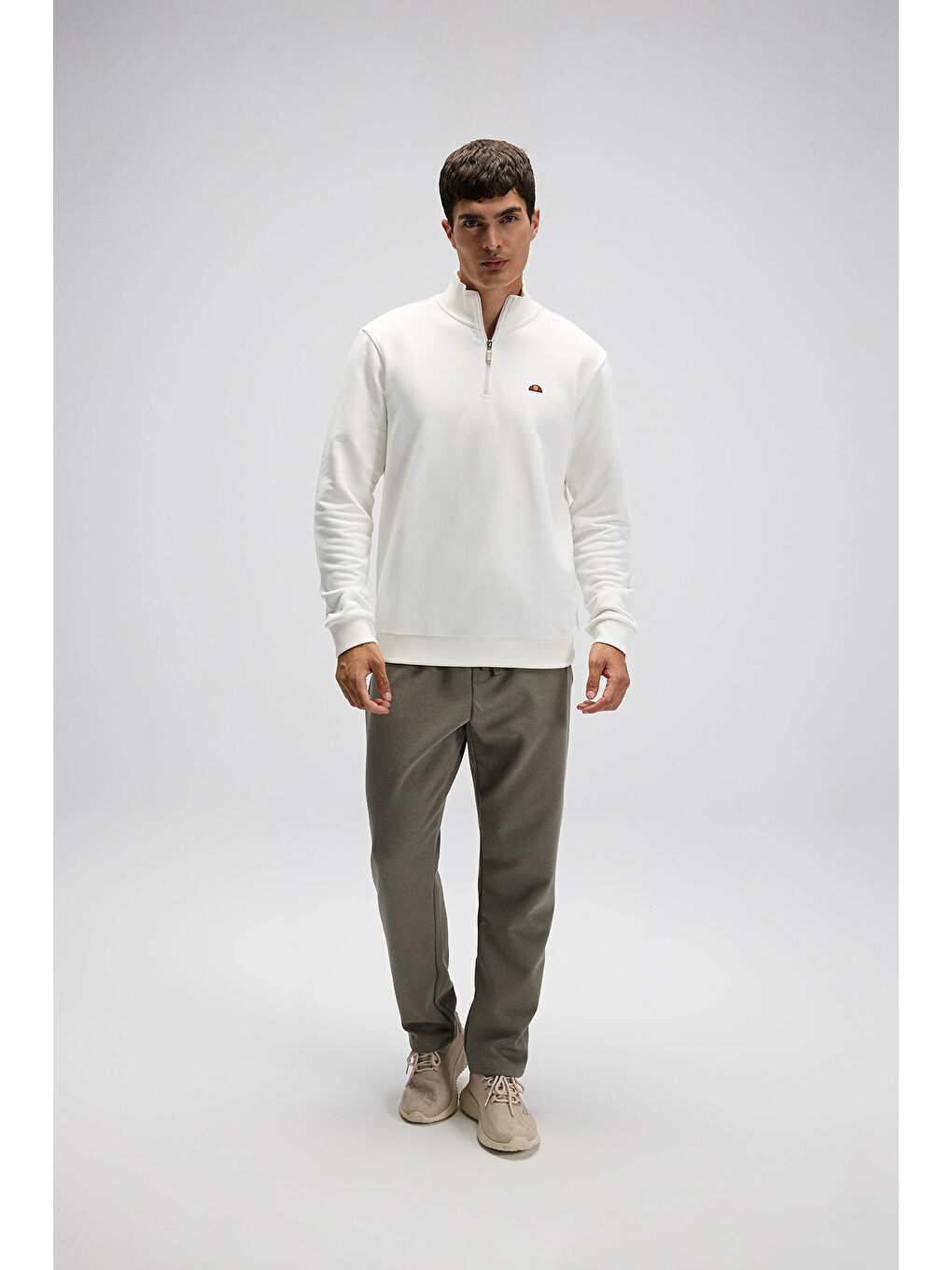 Beyaz Pamuklu Regular Fit Yarım Fermuarlı Dik Yaka Sweat EM580-OF-3