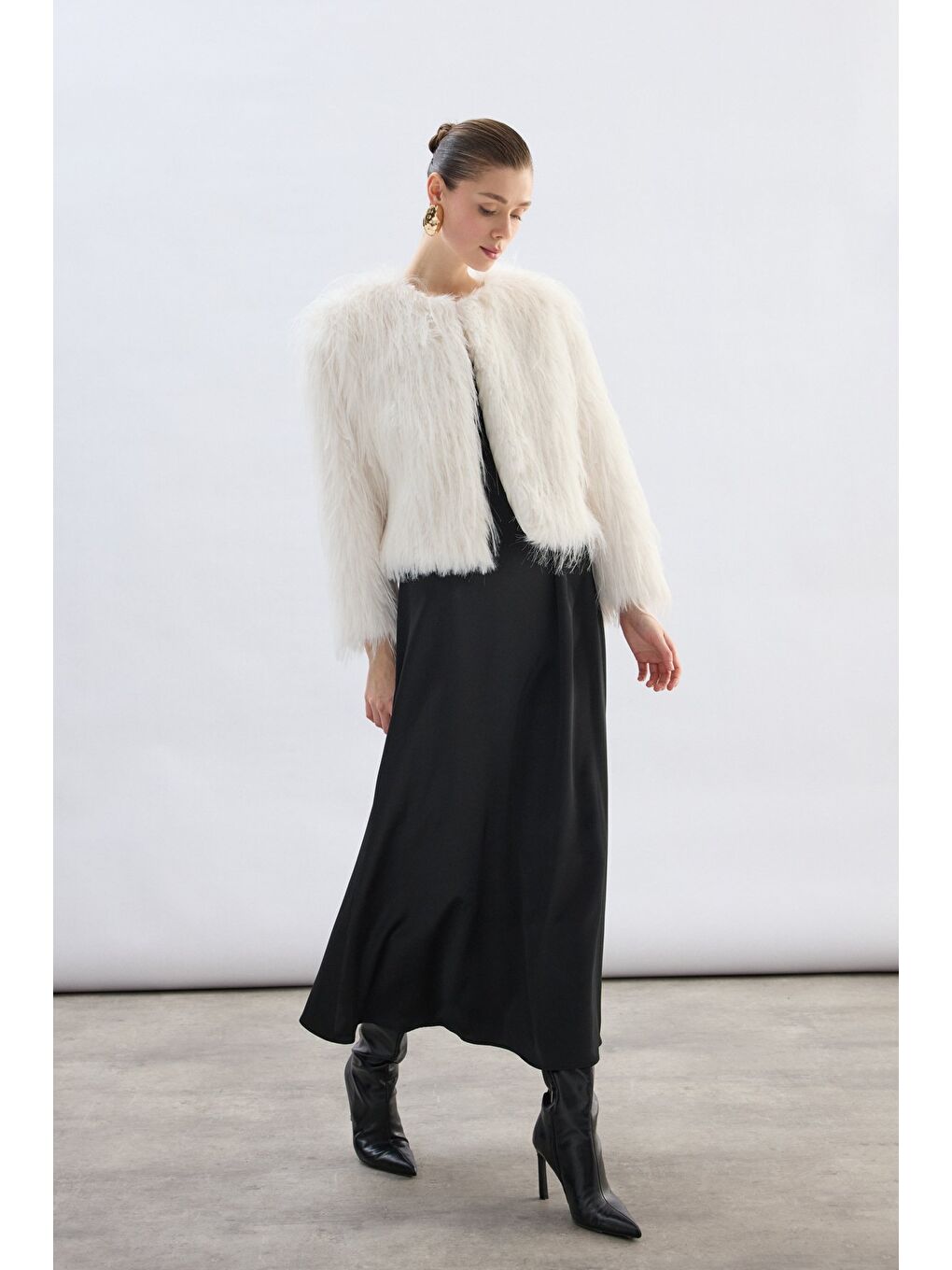 Bisiklet Yaka Suni Kürk - Ekru