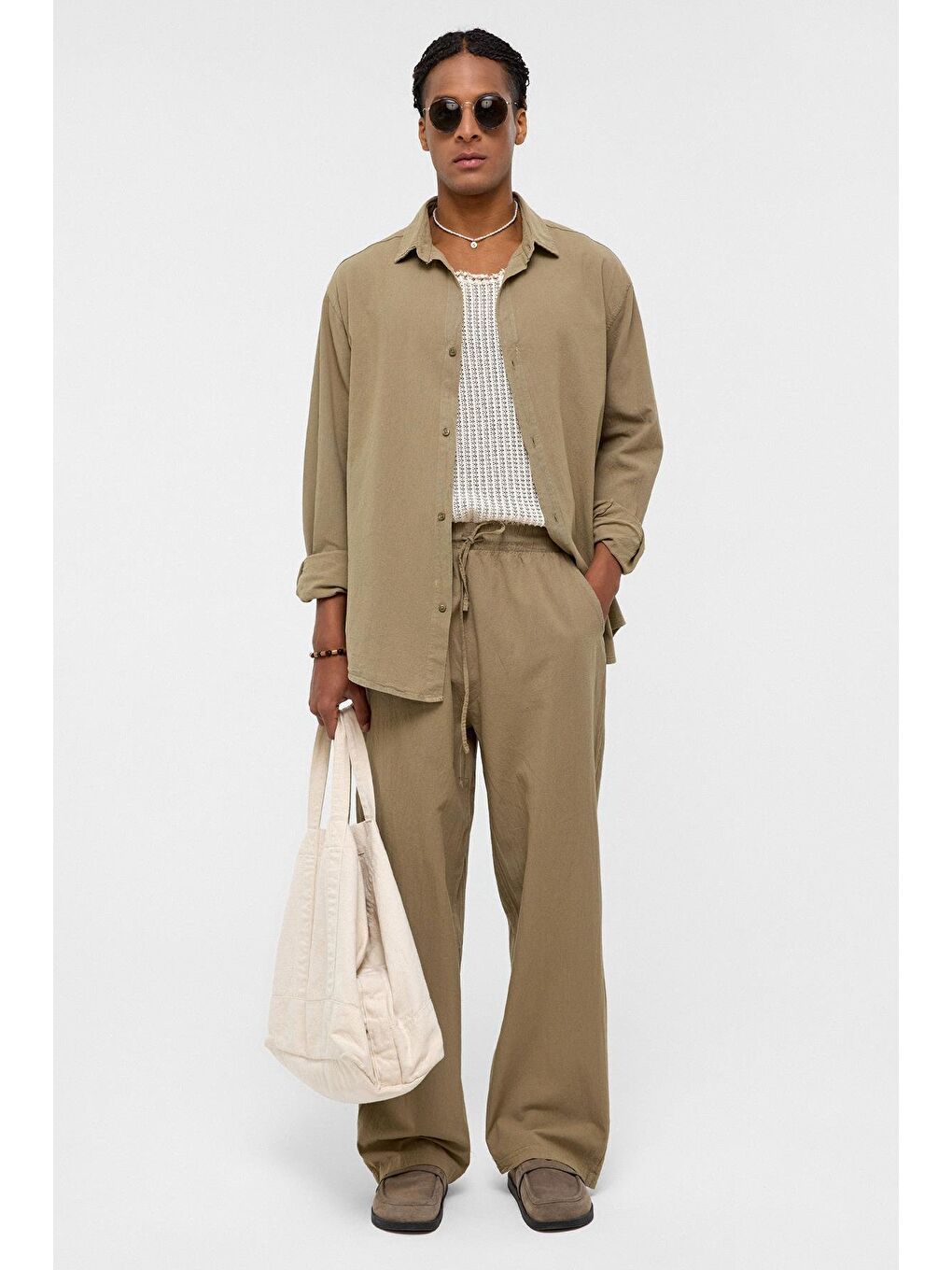 Basic Oversize Keten Takım Haki