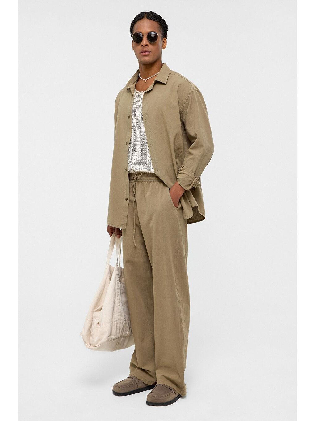 Basic Oversize Keten Takım Haki-1